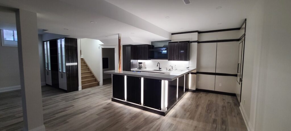 Basement Bar/Kitchen With LED lighting