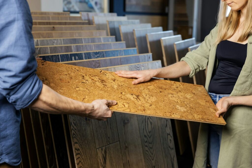 couple deciding to choose cork flooring for their home renovation