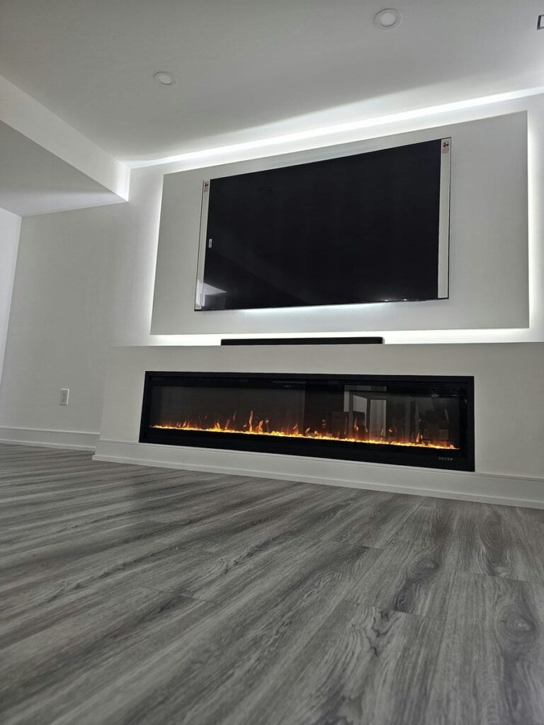 Innisfil Basement Renovation Custom TV Backer With LED lighting