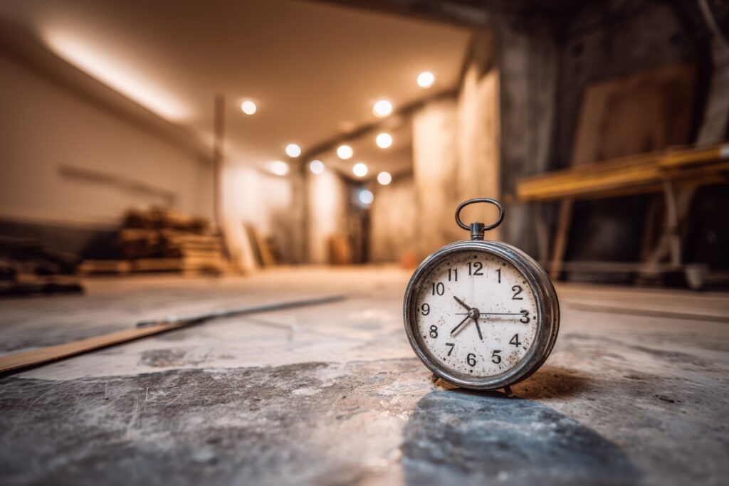 basement renovation with clock