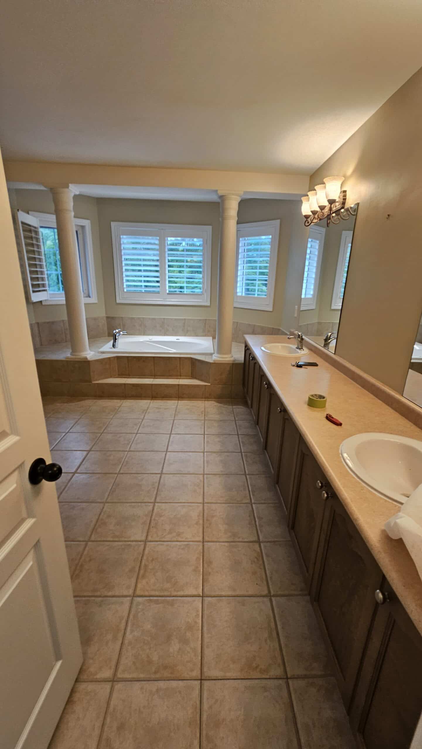 Picture from the entry of the to be renovated bathroom in Richmond Hill