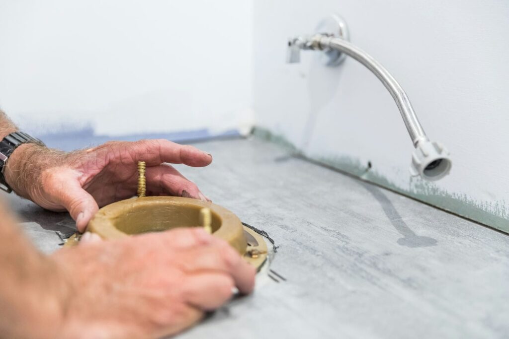 Basement bathroom drain rough-in toilet flange installation