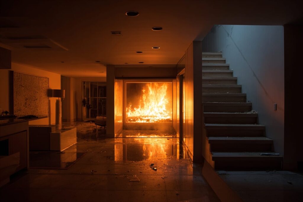 active fire in basement living suite