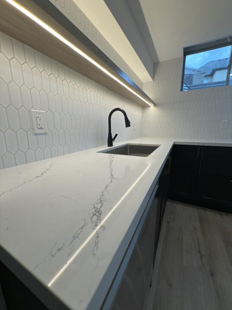 Quartz counters with LED shelving