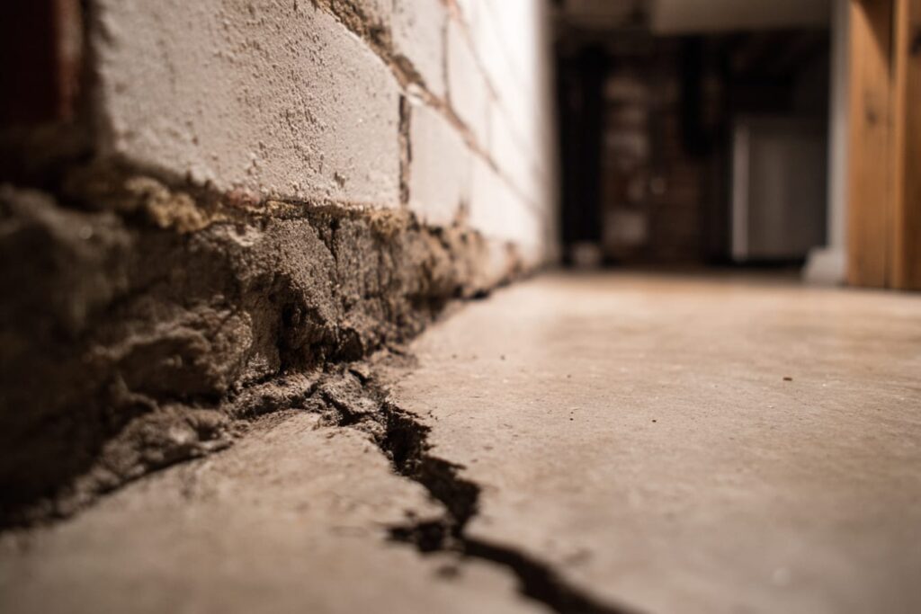 Foundation crack on basement floor