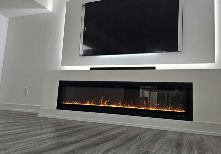 Innisfil Basement Renovation Custom TV Backer With LED lighting