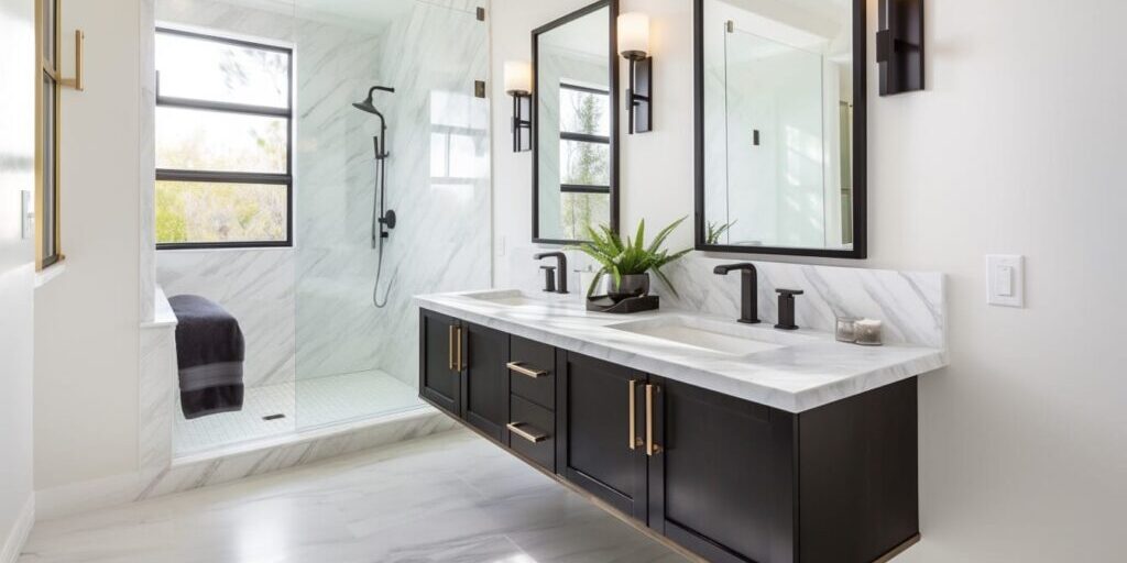 bathroom renovation with double sink vanity