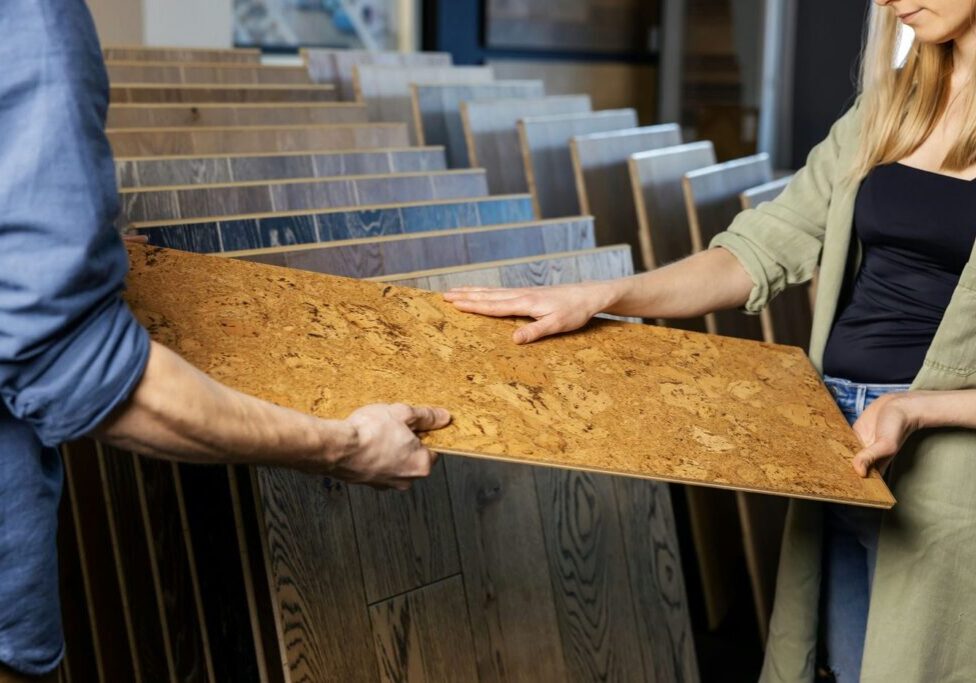 couple deciding to choose cork flooring for their home renovation
